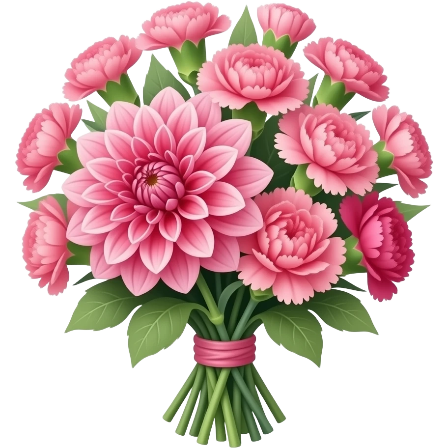 bouquet of pink dahlia and carnation flowers emoji