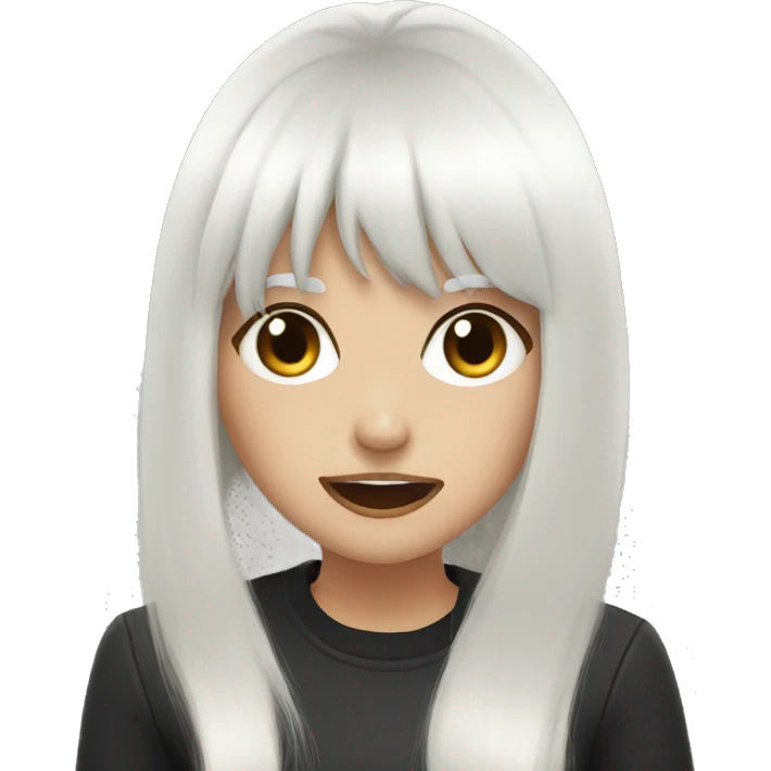 girl, black long hair and white bangs, rage emoji