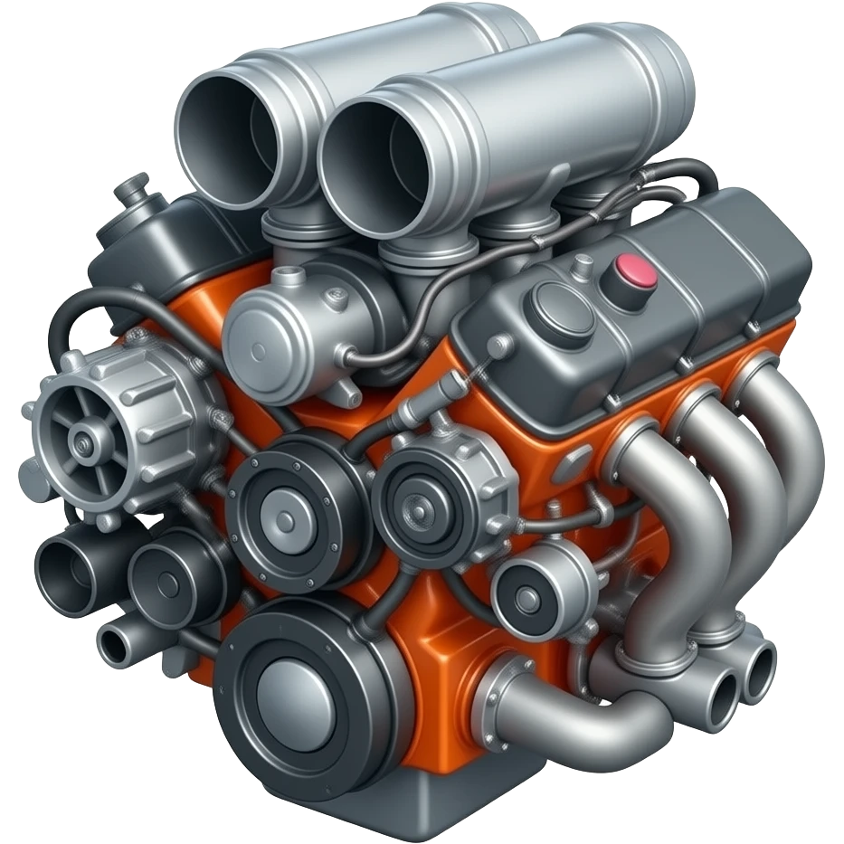 4 cylinder racing engine, with turbo , turbo pipes, turbo inter cooler, racing ehust emoji