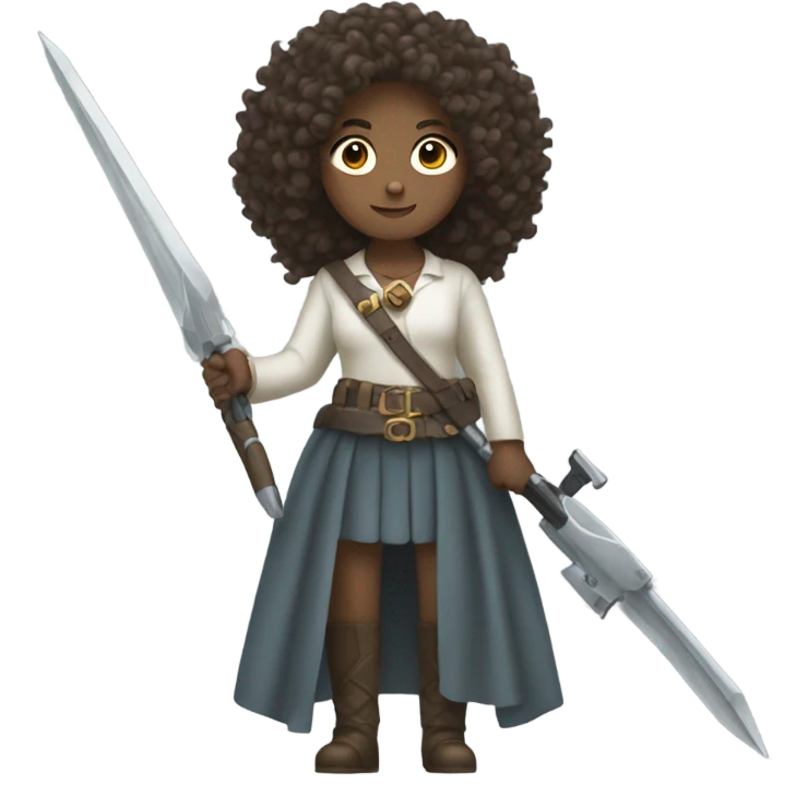 light girl with curly hair holding weapon emoji