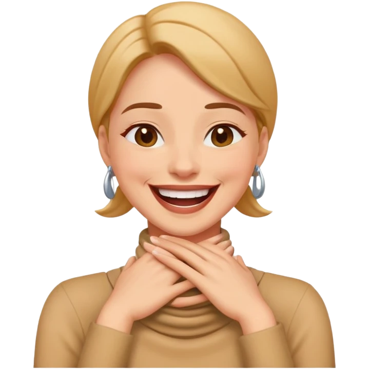 woman with her hands around her neck laughing emoji