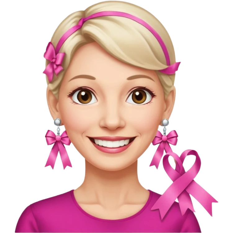 Mature Women with earrings of pink ribbons emoji