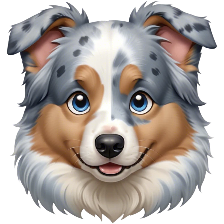 Cinematic Comical Tan Point Blue Merle Australian Shepherd Portrait Emoji, Head tilted dramatically with an exaggeratedly shocked or offended expression, short blue merle fur with striking tan points and white accents, wide, expressive blue eyes filled with exaggerated disbelief, Simplified yet hilariously expressive features, highly detailed, glowing with a slightly sassy glow, high shine, dramatic yet playful, stylized with an air of attitude, bright and endearing, soft glowing outline, capturing the essence of a sassy and over-the-top pup, so meme-worthy it feels like it could side-eye its way into internet fame instantly! emoji