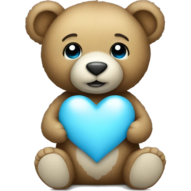 Teddy bear holding light blue heart emoji