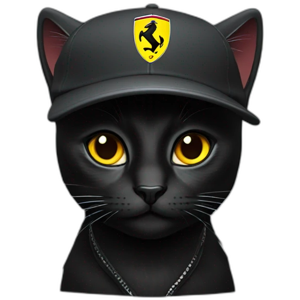 Black cat with f1 Ferrari cap  emoji
