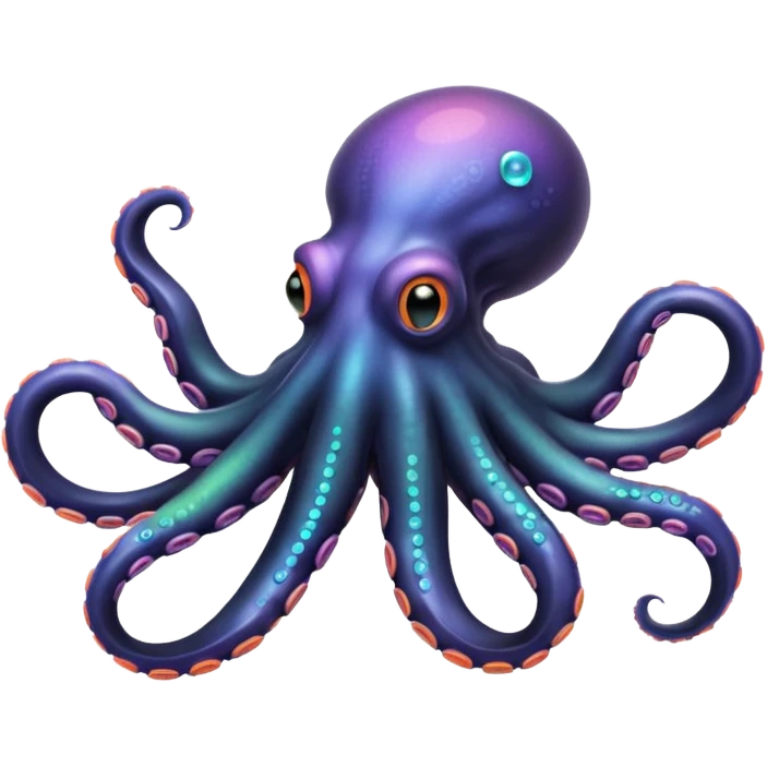 Epic iridescent black colored octopus with neon-pastel multi colored suction cups under the tentacles emoji