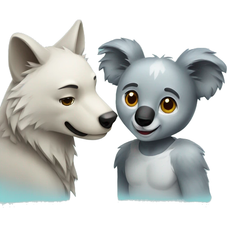 wolf and koala in love emoji