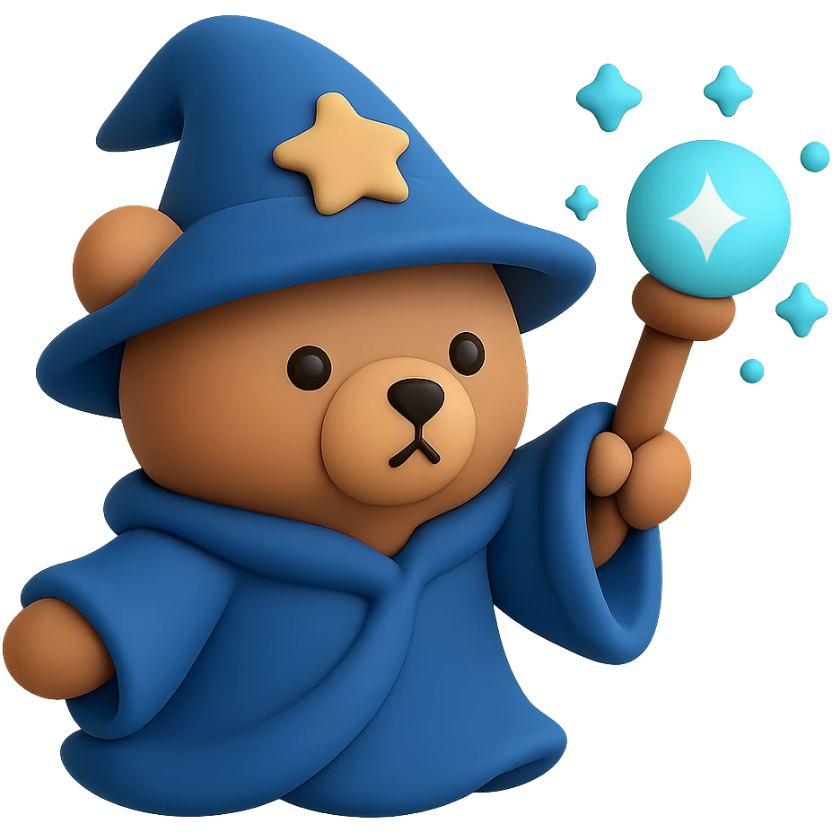 A bear wizard casting a spell with magical staff and flowing robes emoji