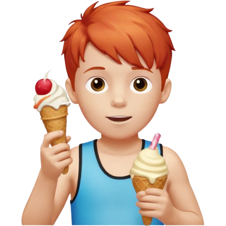boy kid red haired wearing arm floaties, eating ice cream emoji