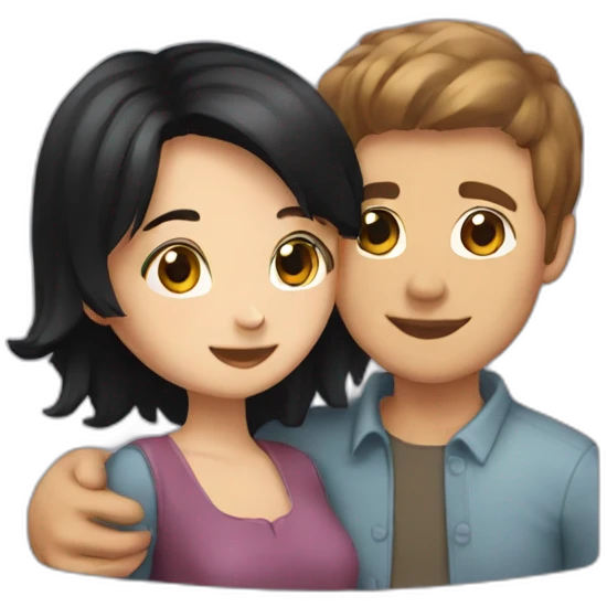 A guy with short brown hair who hugs a girl with black hair emoji