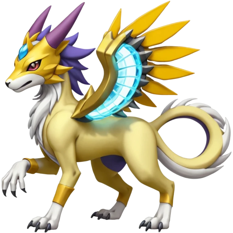 Colorful Meloetta-Manectric-Solgaleo-Raikou-Wargreymon-Sergal-Pokémon-Digimon-Fakémon-fusion-hybrid-creature emoji