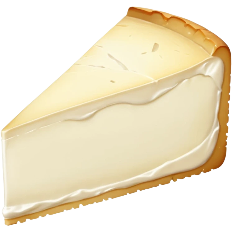 wedge of brie cheese, creamy off-white inside, white bloomy rind, smooth slightly oozing texture at edge, thick velvety crust, soft rich core, no board or extras, soft lighting, emoji scale emoji