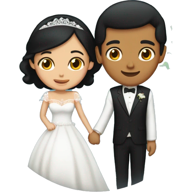 bride with black hair and medium-tan skin, and groom with black hair and fair skin, both inside a globe holding hands emoji