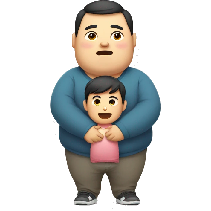 overweight asian man with child emoji