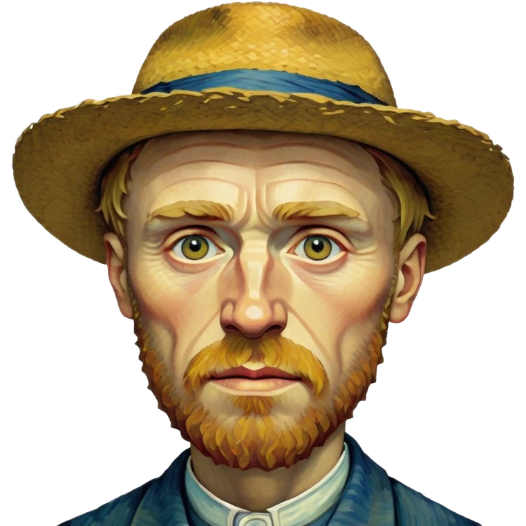 Cinematic Realistic Vincent van Gogh Portrait Emoji, depicted as the iconic artist with expressive brushstrokes and soulful eyes, rendered with rich textured detail and dynamic emotive lighting that captures his creative genius. emoji