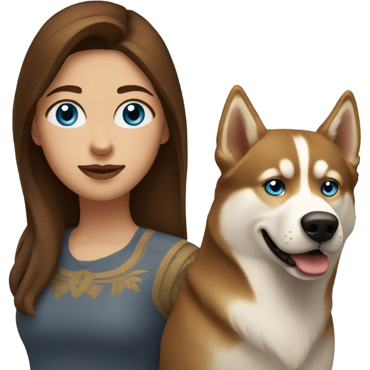 White Woman hair brown and bleus eyes and golden Husky  emoji