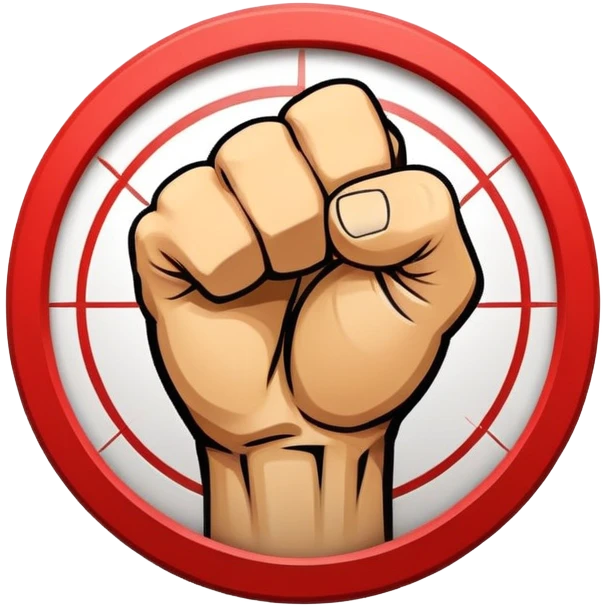 Round emblem symbolizing combat sports, featuring a clenched fist facing forward at the center. The fist is bold and strong, representing power and skill in martial arts. Surrounding the fist are dynamic lines, giving the emblem a sense of motion and energy. emoji