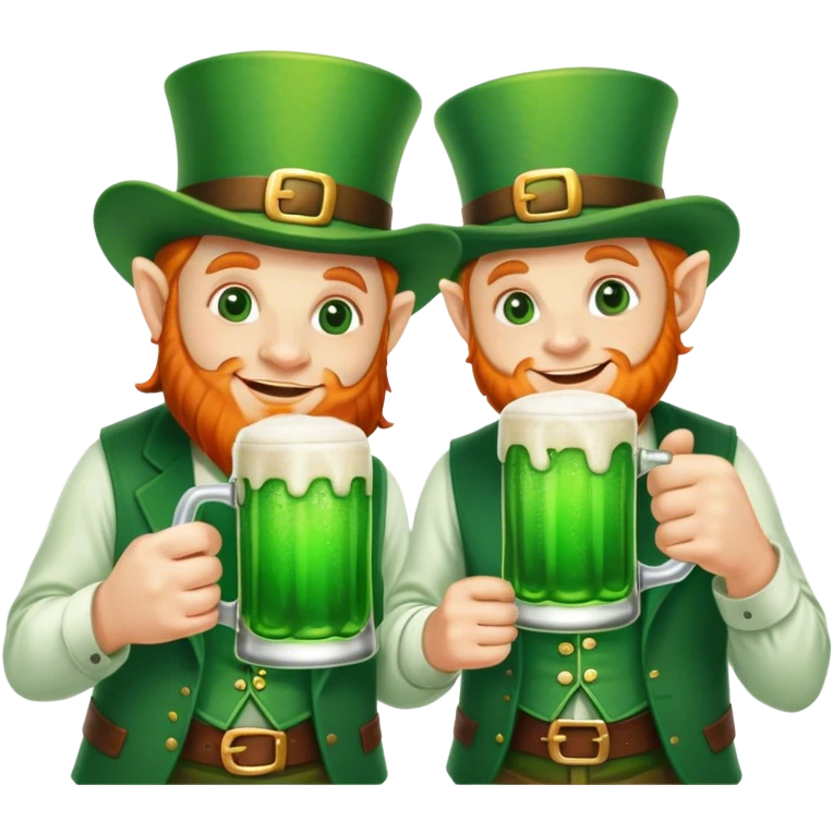 Two leprechauns at a bar drinking green beer from glass mugs emoji