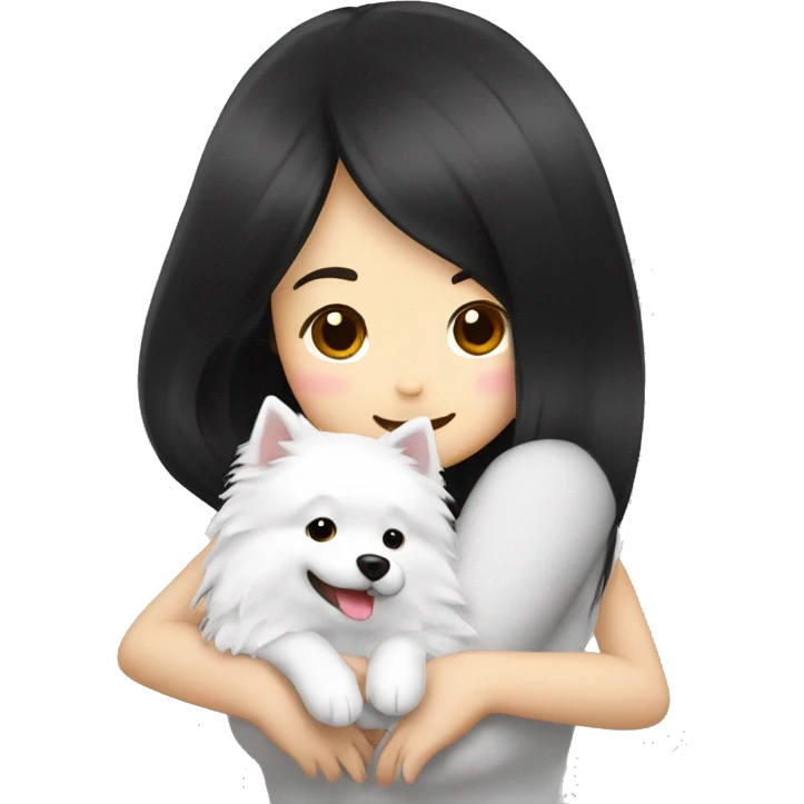 Japanese spitz dog hug black hair girl emoji