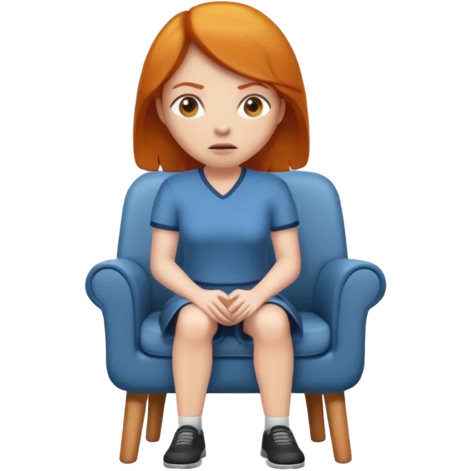 ginger woman sitting on chair looking awkard emoji