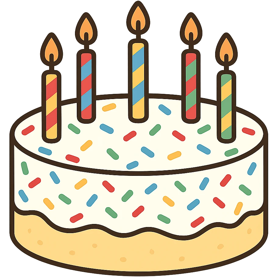 flat toon white birthday cake with sprinkles and candles emoji