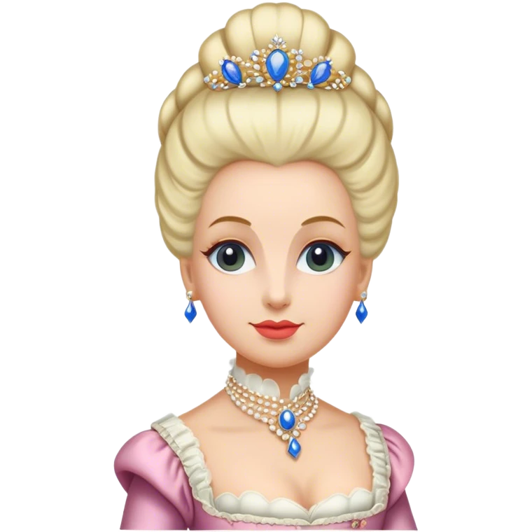 Cinematic Realistic Marie Antoinette Portrait Emoji, depicted as an opulent royal figure with elegant attire and a graceful poised expression, rendered with rich textures and soft lavish lighting that captures her historical allure. emoji