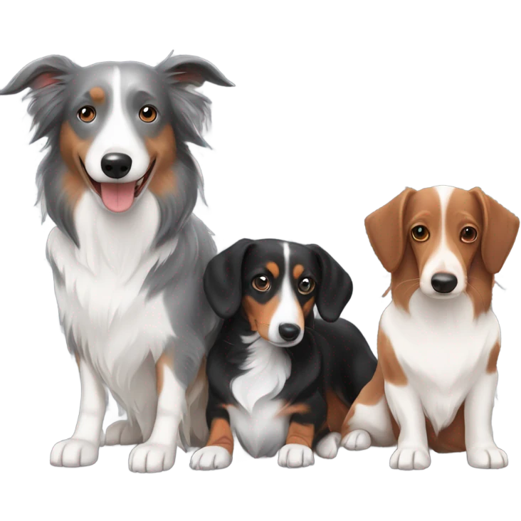 Grey and white border collie with a black and tan dachshund and a red dachshund  emoji