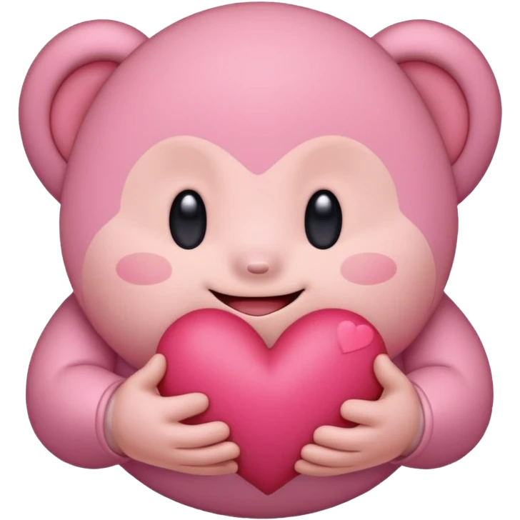 create a chibi sticker of Kirby smiling with a heart in his hands emoji