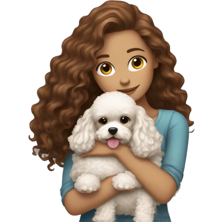 Beautiful long Brown hair white girl hugging a toy poodle emoji