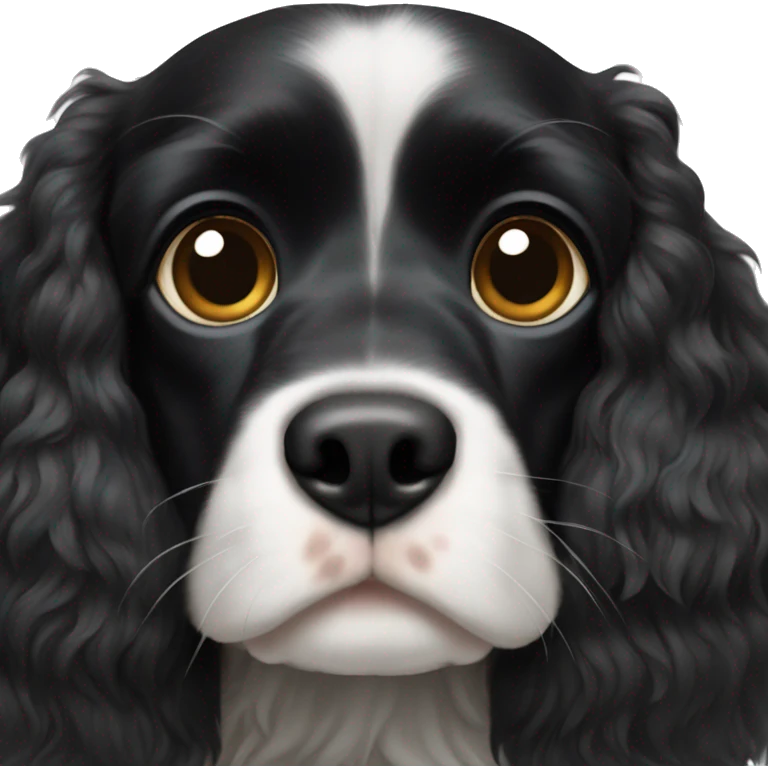 Small completely black king spaniel with black fur on his whole face and white fur on chest emoji