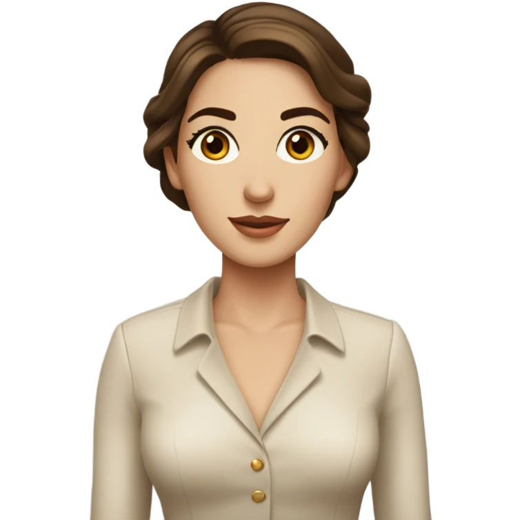 a beautiful pretty woman that has long brown hair, very elegant, full brows and big brown eyes and also add a birkin emoji