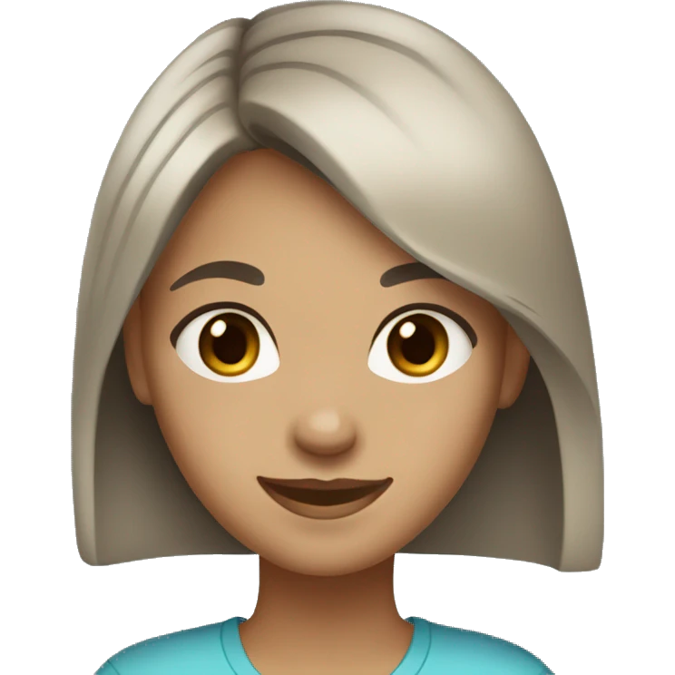 Girl with light olive skin, medium-dark brown hair and blue-grey eyes smiling  emoji