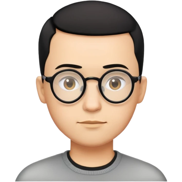 Buzz hair cut man with rounded glasses and very short black hair emoji