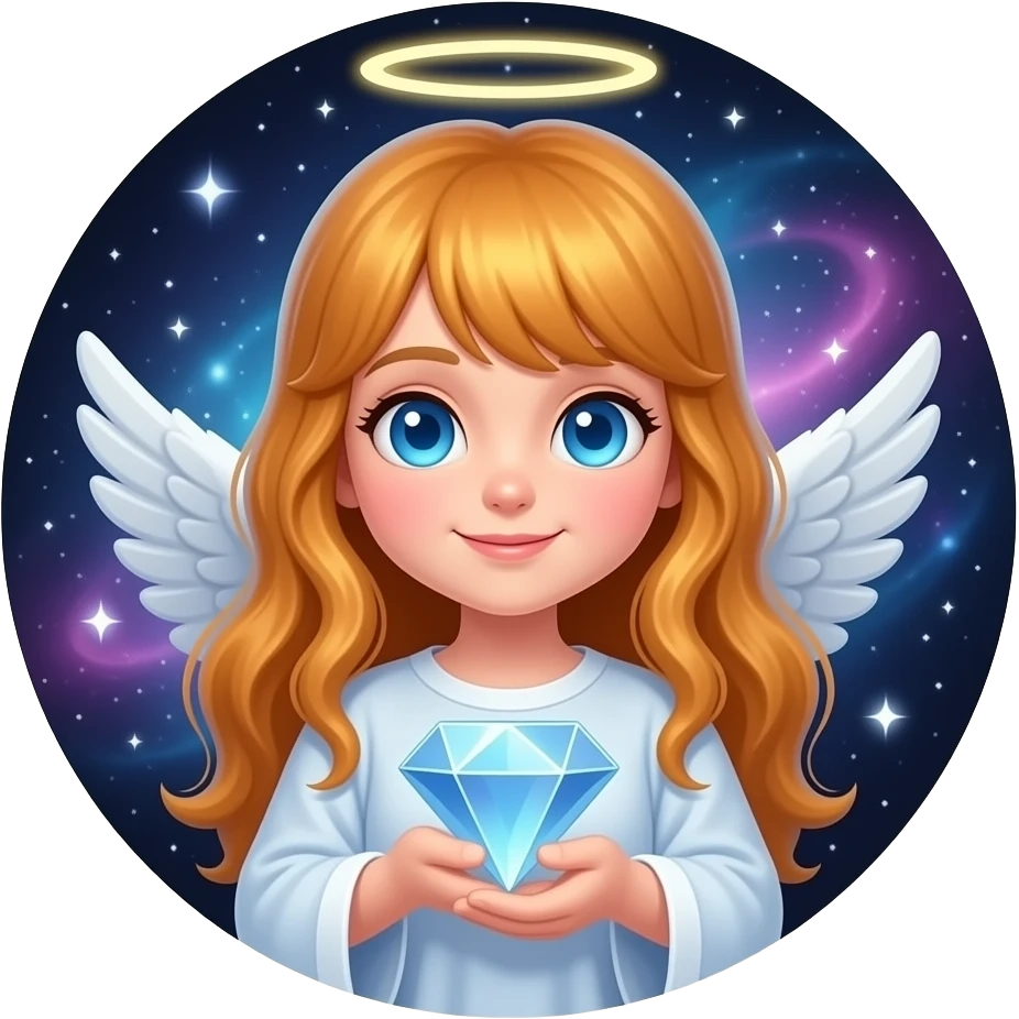 An ethereal blue eyes, glowing amber hair, angel, hand made of starlight holding a crystalline Pinterest logo on the right hand, surprised, pointing at icon. A diamond, shining says: PHOTOGRAPHY?' on the bellow left hand. Glowing nebula colors, isolated on white, bold 3D icon emoji