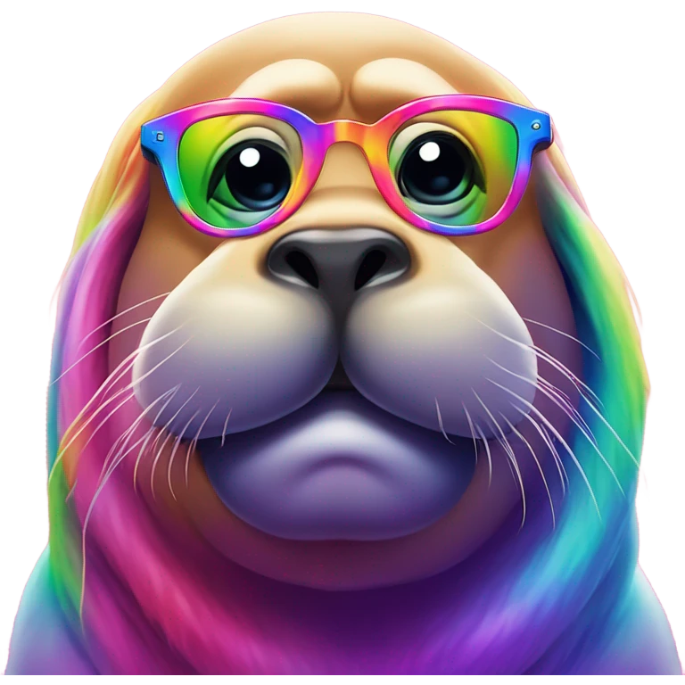 Lisa Frank Walrus wearing rainbow glasses emoji