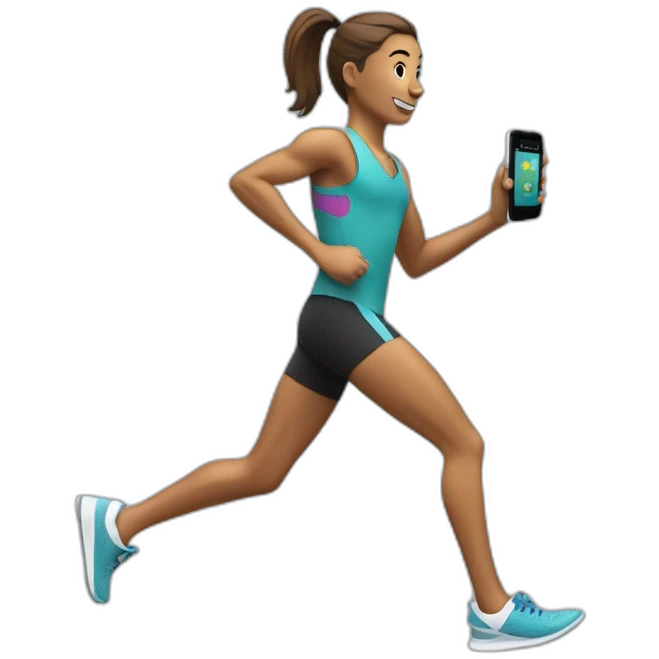 Runner with a phone in one hand and wireless hearphones emoji