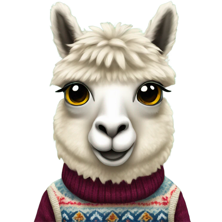 Alpaca in a fair isle sweater vest emoji