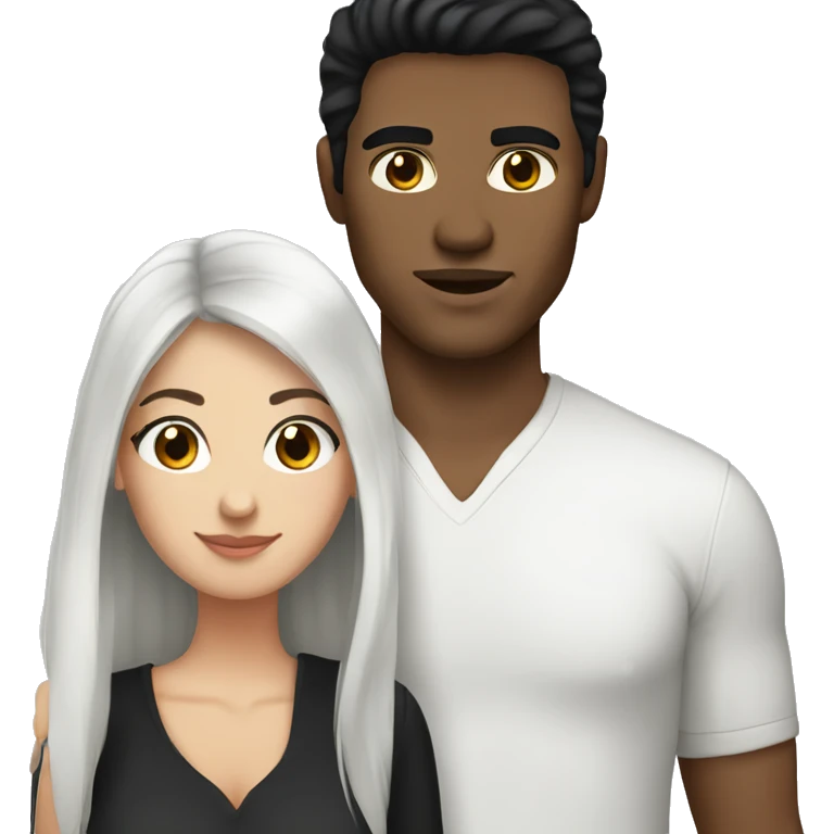 brunette woman with black hair and brown eyes with her white black-haired man boyfriend emoji