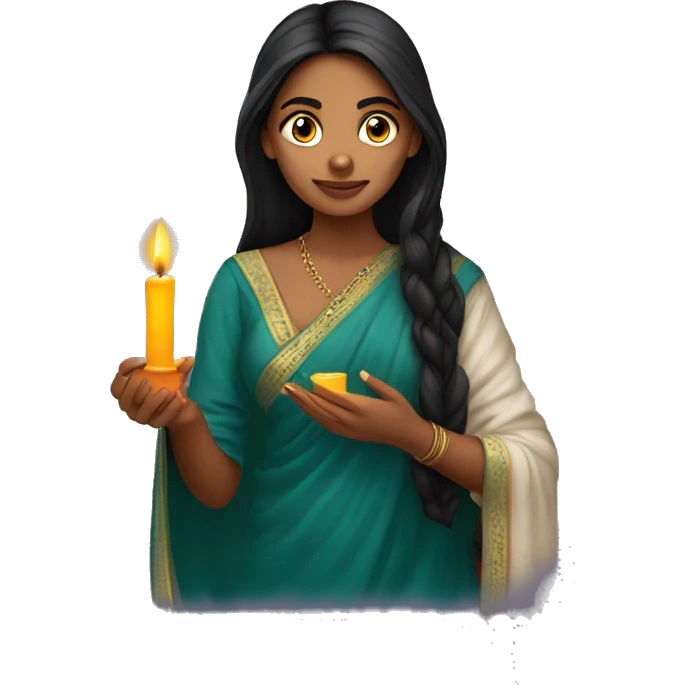 A desi indian long hair young women holding candle emoji