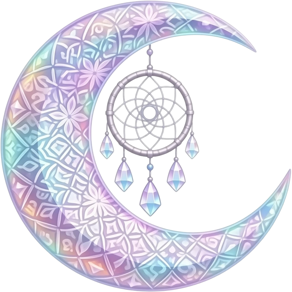 glossy Pastel iridescent crystal crescent damask moon dreamcatcher emoji