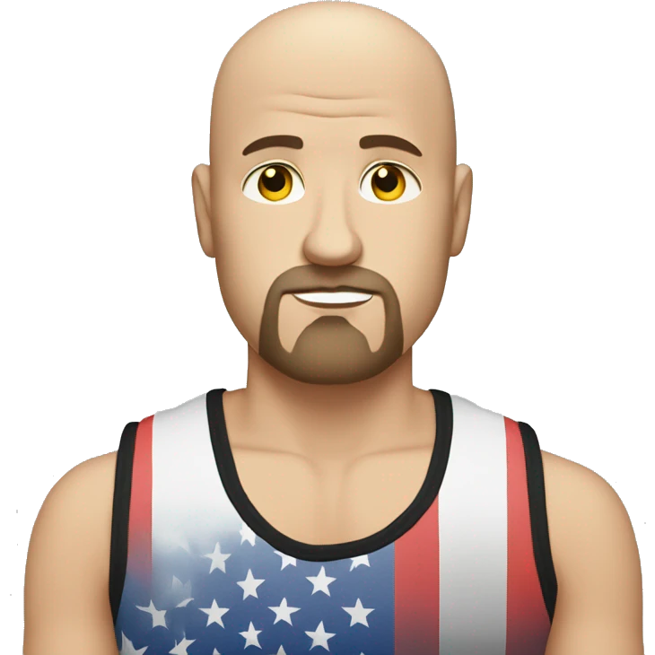  Bald white guy with goatee who looks sad wearing a American flag tank top  emoji