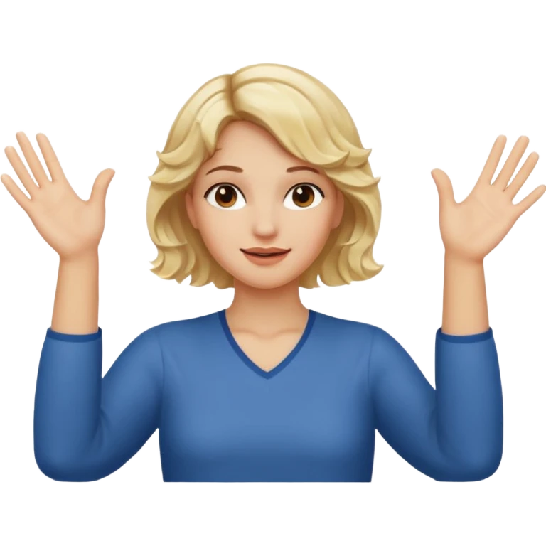 Not guilty hands up palms facing forward smirk girl wavy blonde hair  emoji