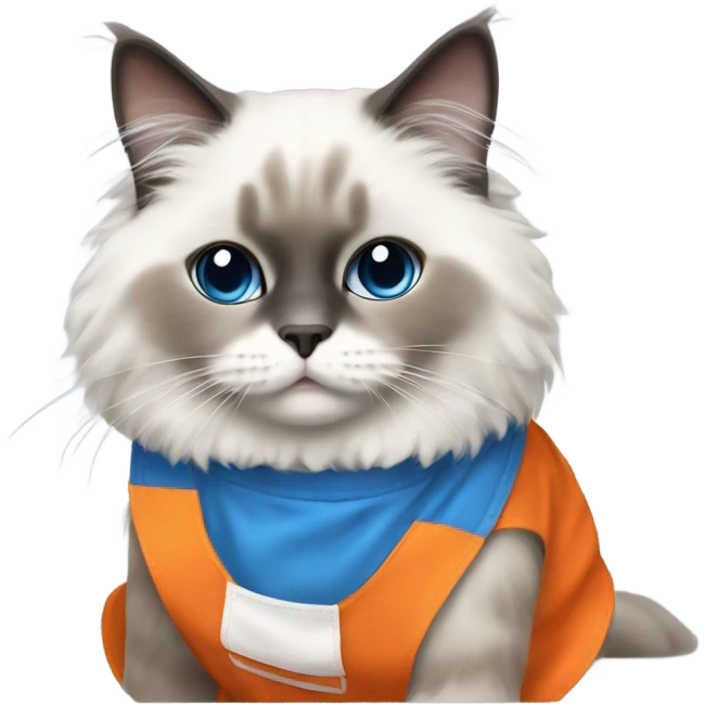 Blue point Ragdoll cat wearing an orange apron  emoji