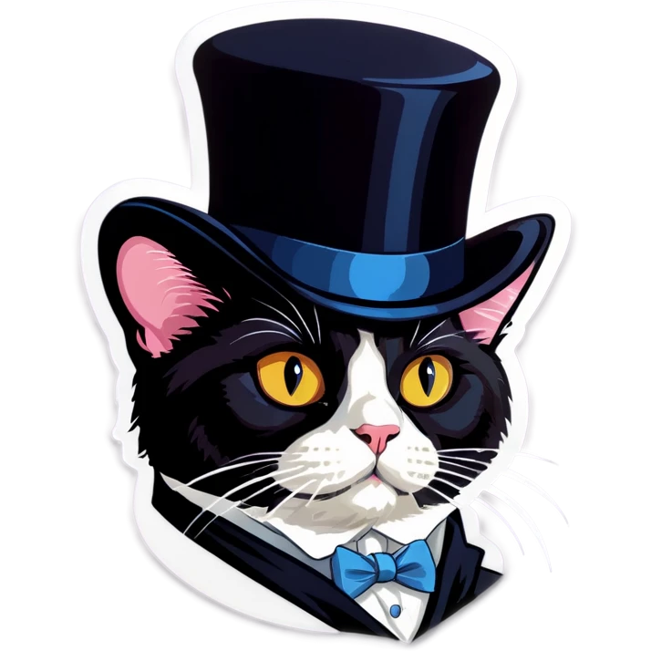 Tuxedo Cat with Victorian hat emoji