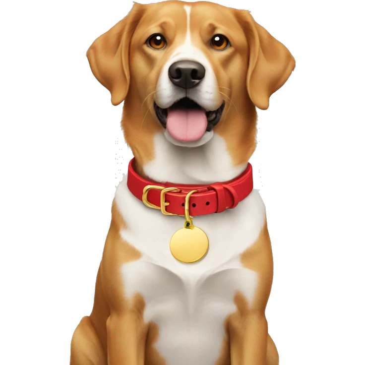 Red dog collar with a golden tag emoji