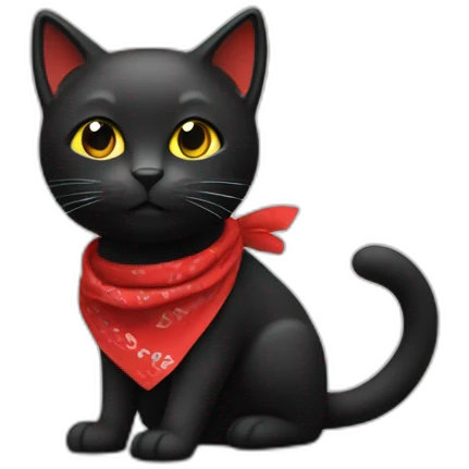 Un chat noir avec un bandana rouge emoji