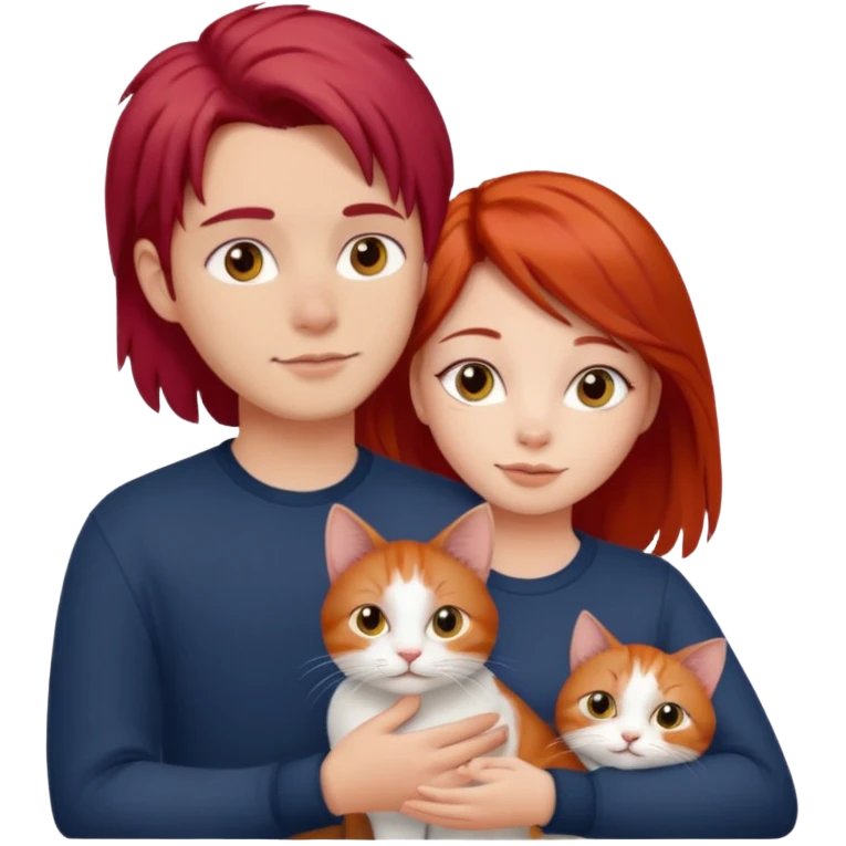 Красивая девушка с рыжими волосами с парнем гладят кошек emoji