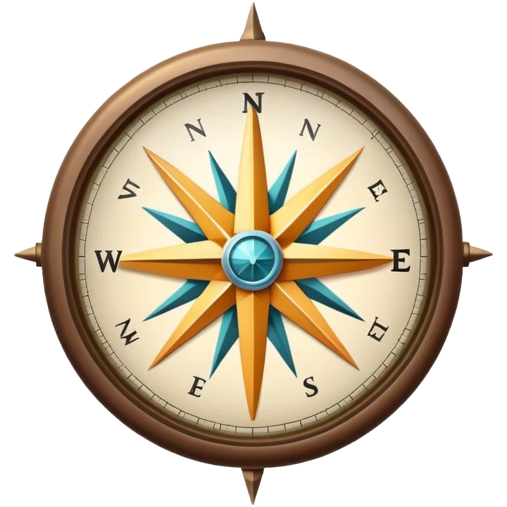 Minimalist compass icon with a glowing center and subtle arrows pointing in different directions, symbolizing purpose and direction in life emoji