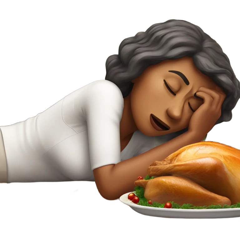 Lady lying down feeling sick after eating too much Christmas turkey emoji
