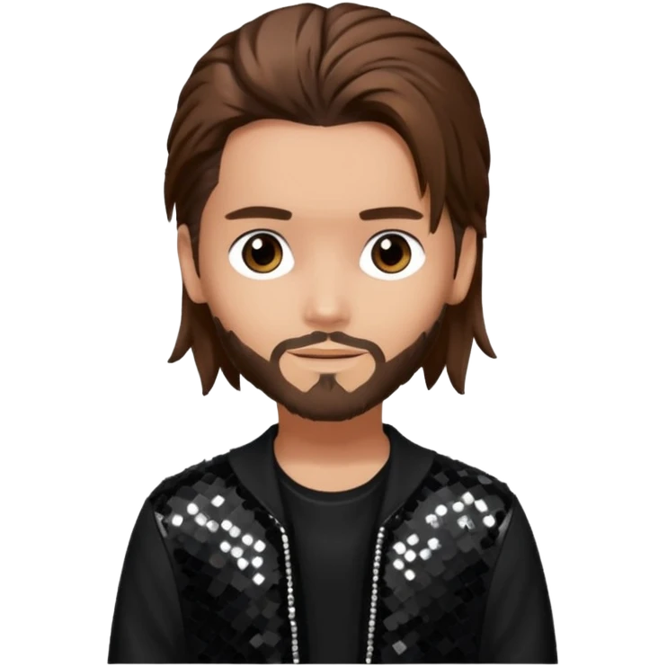 Tom Kaulitz from Tokio Hotel with long brown hair, black sequin outfit  emoji